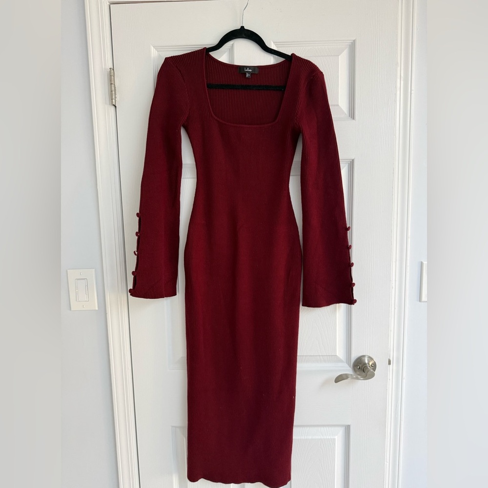 Lulu's Deep Red Long Sleeve Dress